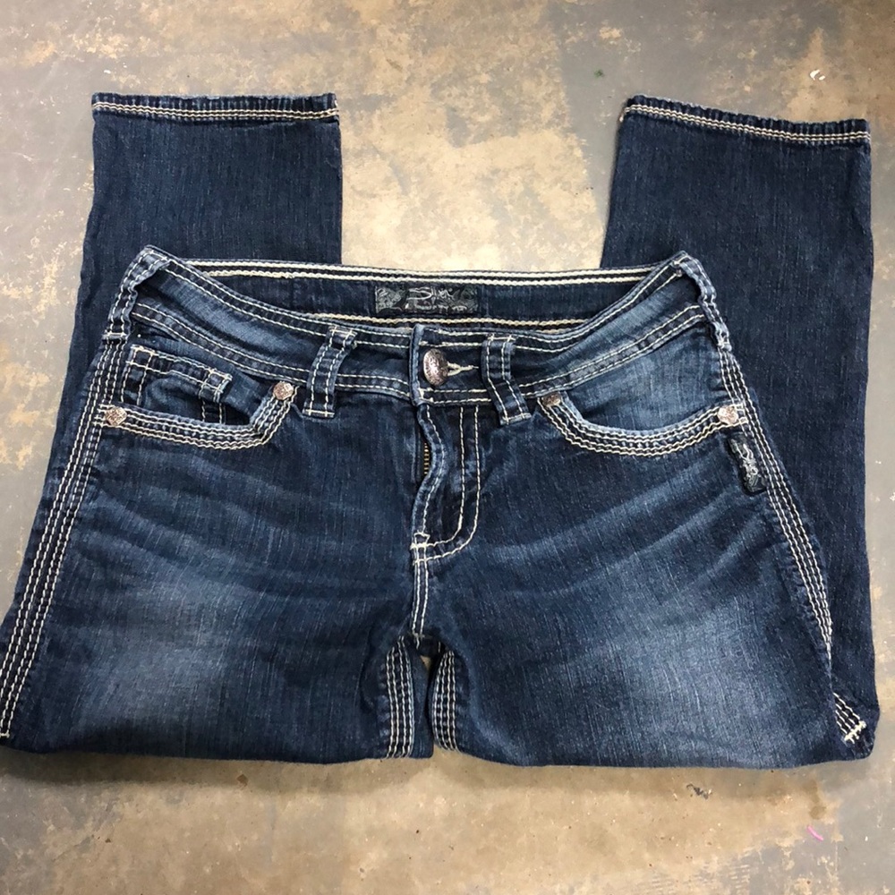 Juniors silver jean capris———Bin-M-7